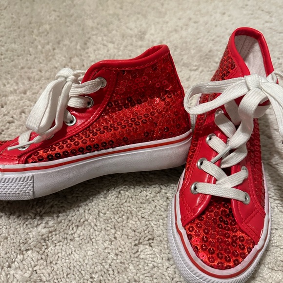 Red sequin converse style high top sneakers size girls 12 - Picture 5 of 5